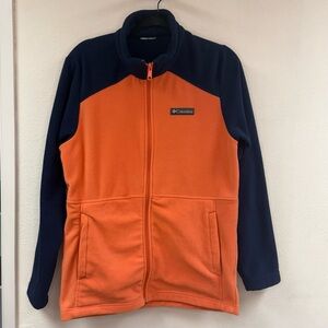 Columbia men’s Castle Dale orange & blue full zip fleece, size medium